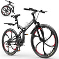 26 Inch Adult Folding Mountain Bike, 21 Speed Foldable Bicycle with Full Suspension, High Carbon Steel Frame, Folding Bikes for Men/Women/Teen, Dual Disc Brake