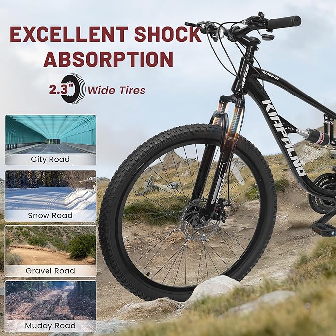 24/26/27.5 Inch Wheel Mountain Bike, 21 Speed MTB Bike with Full Suspension, Steel Frame and Dual Disc Brakes, Adult Mens Outdoor Cycling Mountain Bicycle