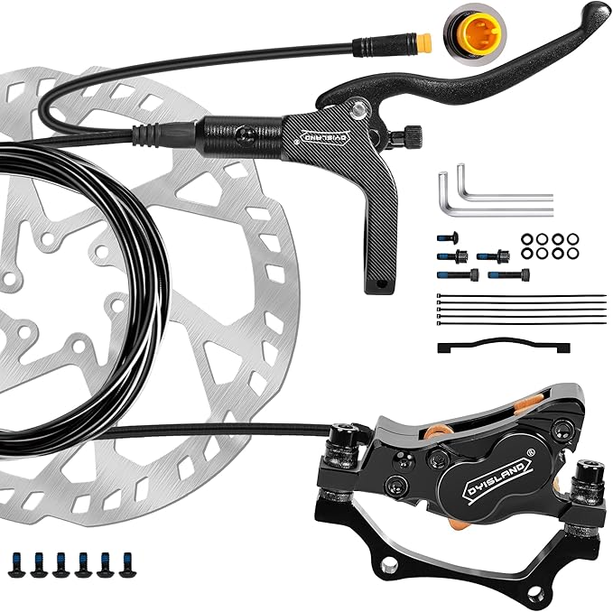 E-Bike Hydraulic Disc Brake Set 4-Pistons/2-Pistons,2-PIN/3-PIN Pre-Bled with Mineral Oil Brakes Kit,Front and Rear Set,180mm 2.3mm Thick Rotors