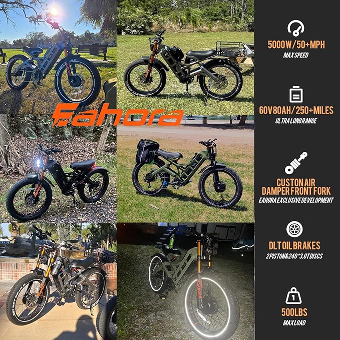 eAhora Romeo Pro 3 Electric Bike - [2026 Latest] 50MPH 5600W Dual Motor 60V 80AH 250Miles Long Range Ebike for Adults, 26" * 4.0 Fat Tire Fast Electric Mountain Bike Full Suspension Off-Road E-Bike