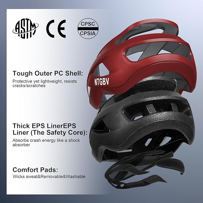 Adult Bike Helmet for Men/Women with Helmet Bag 2 Removable Moisture-Wicking Liners Adjustable Dial Comfort Fit Lightweight Shockproof CPSC 1203 Safety Certified for Road-Ready/Urban-Commute/MTB