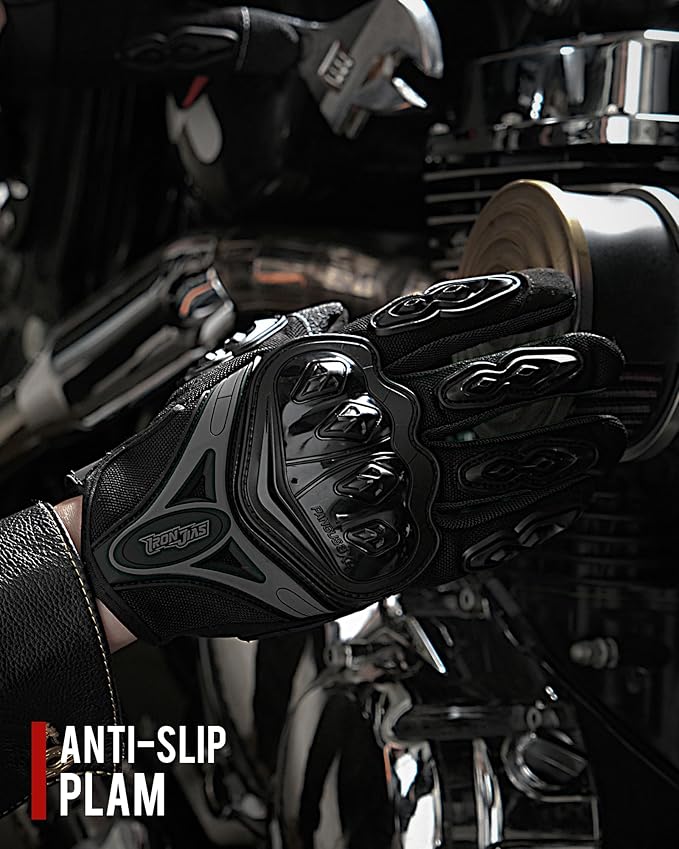 IRON JIA'S Motorcycle Gloves Full Finger Durable for Road Racing Bike Summer Spring Powersports Support Touch Screen Black-L