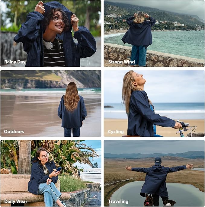 SOPPY Rain Jacket Women Waterproof Jacket With Hood Lightweight Raincoat with Pockets Windbreaker Breathable Rain Coats