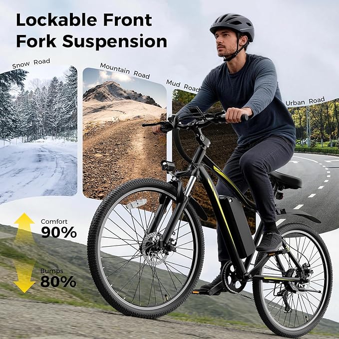 Electric Bikes for Adults, 26"/27.5" E Bikes for Adults with 1200W Peak Motor, 28 MPH, 50+ Miles Range Electric Bicycle, E Mountain Bike with 480WH Removable Battery, UL Certified