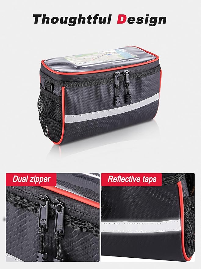 Bike/Bicycle phone handlebar front frame bag,Secured Bike Front Basket with closure Touch Screen Phone Holder