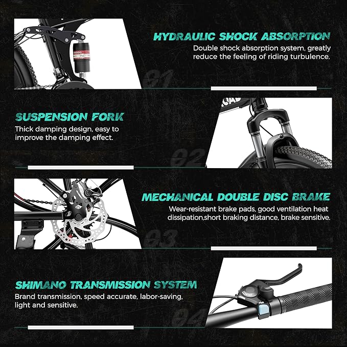 26 Inch Adult Folding Mountain Bike, 21 Speed Foldable Bicycle with Full Suspension, High Carbon Steel Frame, Folding Bikes for Men/Women/Teen, Dual Disc Brake
