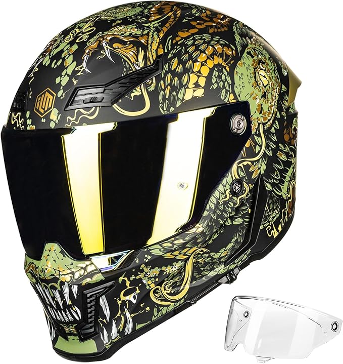 ILM Motorcycle Helmets for Adult Men Women Full Face DOT ECE Powersports Dual Visor Street Racing Helmet with Pinlock Cascos para Motos Model MF509 (Mythology Gold, S)