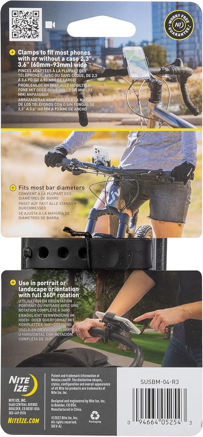 Nite Ize Squeeze Rotating Smartphone Bar Mount, Universal Bike Phone Holder For Bar or Stem, Compatible With iPhone/Galaxy/Edge/Google Pixel and more, Translucent