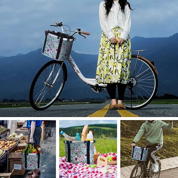 RAYMACE Bicycle Basket Dog Bike Handlebar Basket Front,Folding Detachable Quick Release Easy Install,Cycling Picnic Bag