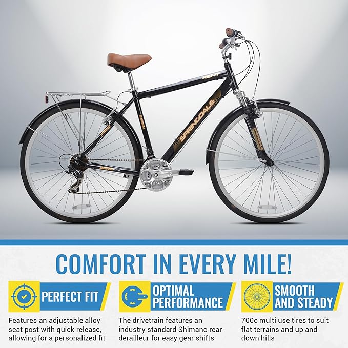 Kent International Springdale Hybrid Bicycle - 700c ‎Hybrid Bike with 21-Speed Rear Shimano Derailleur Drivetrain - Lightweight Mountain Bike with Aluminum Frame for Premium Cycling