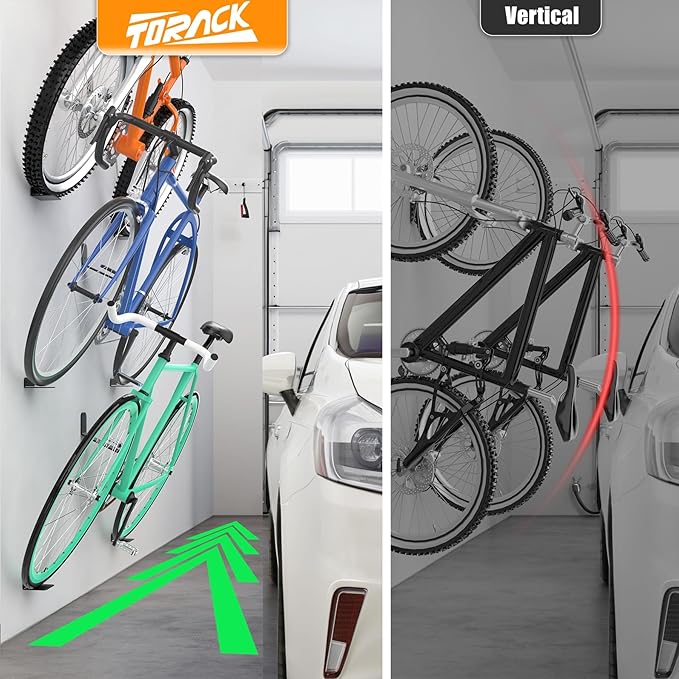 TORACK Wall-mounted Bike Pedal Hanger, Heavy Duty Horizontal Bike Rack for Garage Wall, Bike Display Stand for Wall, Holds Up to 70 lbs(Pack of 3)