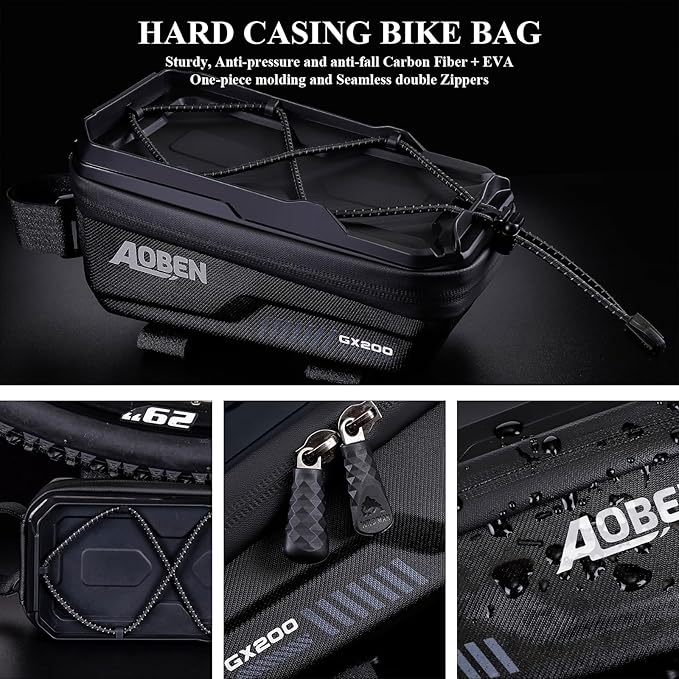 Aoben Bike Bicycle Phone Front Frame Bag for Mountain Bike Road Bike, EVA Hard Casing Bike Phone Holder Bike Phone Mount for MTB, Bike Bicycle Accessories for Cell Phone Under 6.8 Inches (Black)