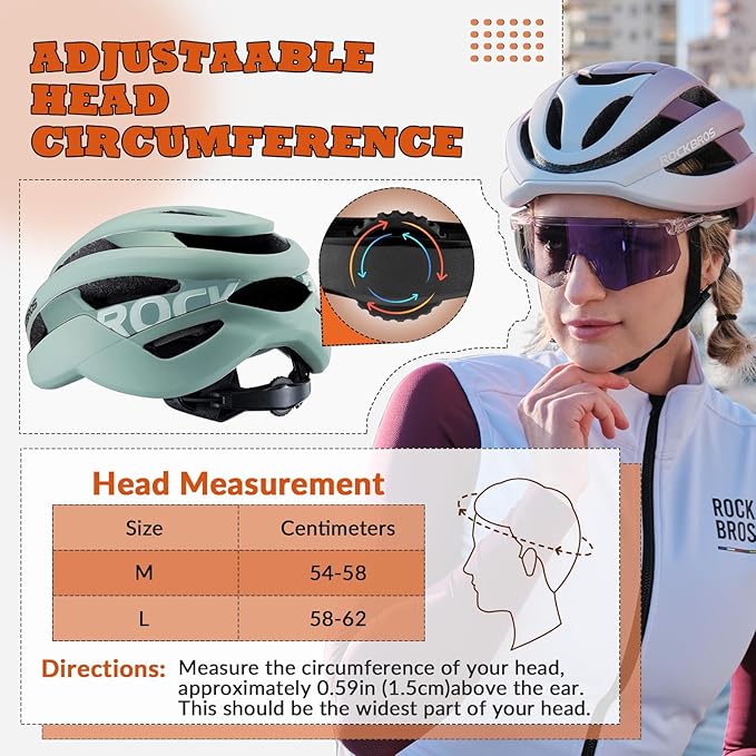 ROCKBROS Bike Helmet for Adults, Size 54-62 cm for Riders, Microshell, Adjustable Dial, Interior Padding, Air Vents, Mountain & Road Bike MTB Commuting