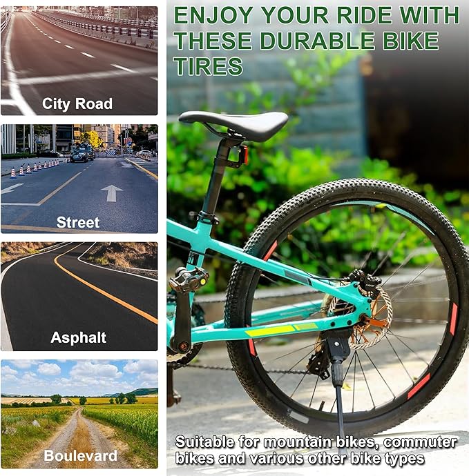 2-Pack 20x1.75 Bike Tire Tube, 20 Inch Mountain Bike Tires & Tubes, Folding Replacement Bicycle Tires with 2 Tire Levers for Hybrid, City Commuter, Urban