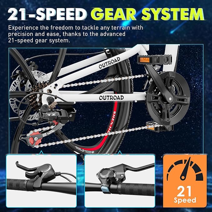 26 Inch Folding Mountain Bike, 21 Speed Full Suspension Bicycle Dual Disc Brake Non-Slip Quick Release tire for Adults Men Women(Balck/Pink/Green/Orange/White/Purple)