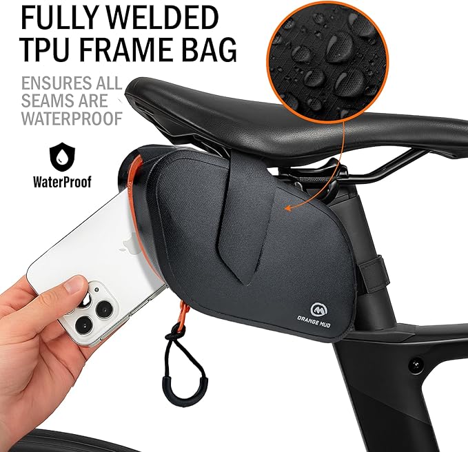 Orange Mud Bike Seat Bag – Waterproof TPU Welded Triangle Frame Bag with YKK Zipper – Storage for Snacks, Phone, Gear & Essentials
