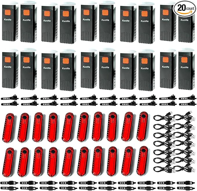 Kunhe USB-C Rechargeable Bike Lights Front and Rear(2or4or10or20 Packs) Night Riding for Kids &Adults 3 Lights Modes Used as a Safety Indicator Light for Skateboards Strollers and Wheelchairs