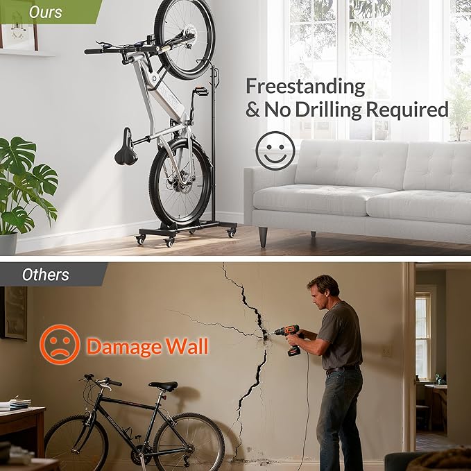Vertical Bike Parking Stand - Adjustable Height for 29"Wheels, Space-Saving & Freestanding Bike Rack for MTB/Road Bikes,No-Drill Installation Indoor Bike Storage for Apartments & Garages