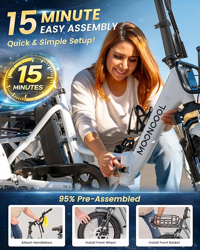MOONCOOL Electric Trike for Adults, 500W/750W 48V Electric Tricycle for Adults Peak Power 1500W, 20"x3.0" Fat Tire 3 Wheel Electric Bike, Folding Aluminum Adult Tricycle with Removable Battery