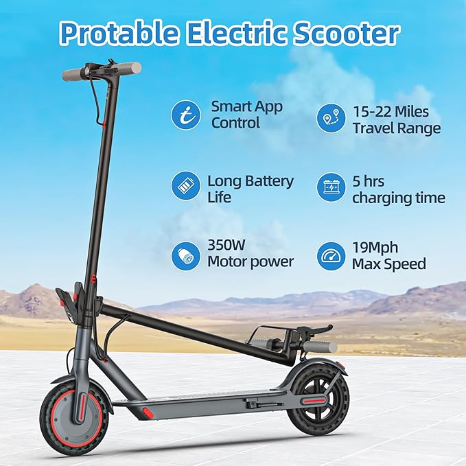 Electric Scooter for Adults - 19/22MPH & 15/22Mile Range, 8.5"/10" Solid Tires Folding Commuter E-Scooter with Dual Suspension, App Control & Dual Brake System, with Seat