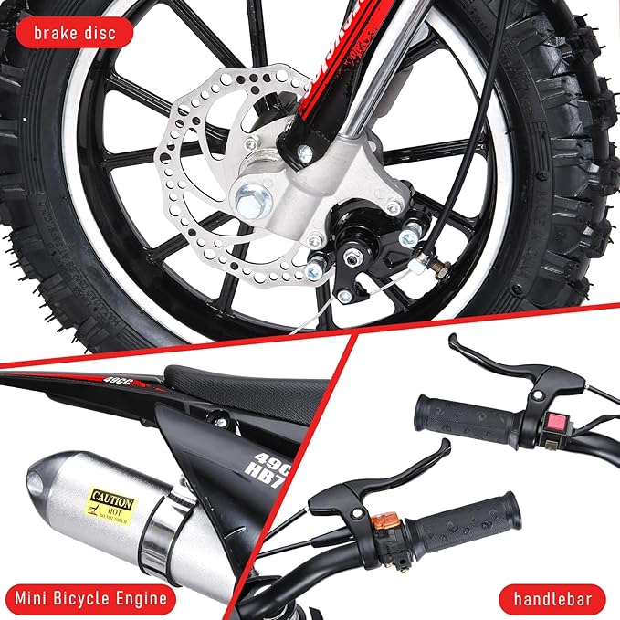 cdar Kids Dirt Bike, 49cc Gas Dirt Bike for Teens - 25MPH 2-Stroke Pit Bike with Hydraulic Disc Brakes & 10" Off-Road Tires Ages 13+ Max180lb Load Christmas for Boys Girl Red