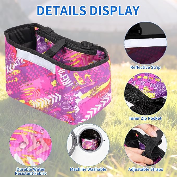 Kids Bike Handlebar Bag, Waterproof Bicycle Bags for Handlebars with Reflective Safety Straps, Multifunctional Cycling Front Pouch, Bike Crossbar Tool Storage Bag forBoys, Girls
