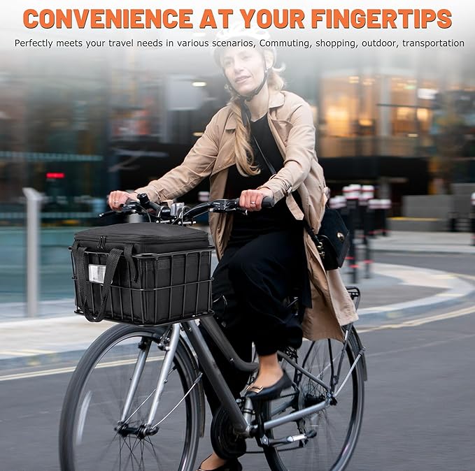 Bike Basket Front with Removable Liner Bag, Large Bicycle Front Basket for Men Women, Heavy Duty Metal Bike Cargo Basket for Adult Bikes, Ebike, Electric Bike, Mountain Bike, City Bike, Cruiser