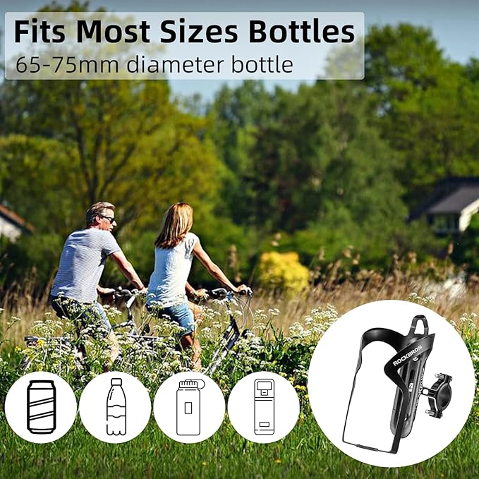 ROCKBROS Bike Cup Holder,2-in-1 Bicycle Bottle Bracket Aluminum Alloy Water Bottle Cages,Universal Rotation Cup Drink Holders for Bike Handlebars,Motorcycle,MTB,Boat,Walker,Wheelchair,Stroller，Black