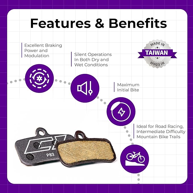 Bike Disc Brake Pads Compatible with/Replacement for Shimano 4 Piston Calipers XTR XT Surron SLX Deore Saint Zee Tektro TRP Quadiem for Mountain Bikes/MTB 83 (Ceramic/Semi-Metallic)