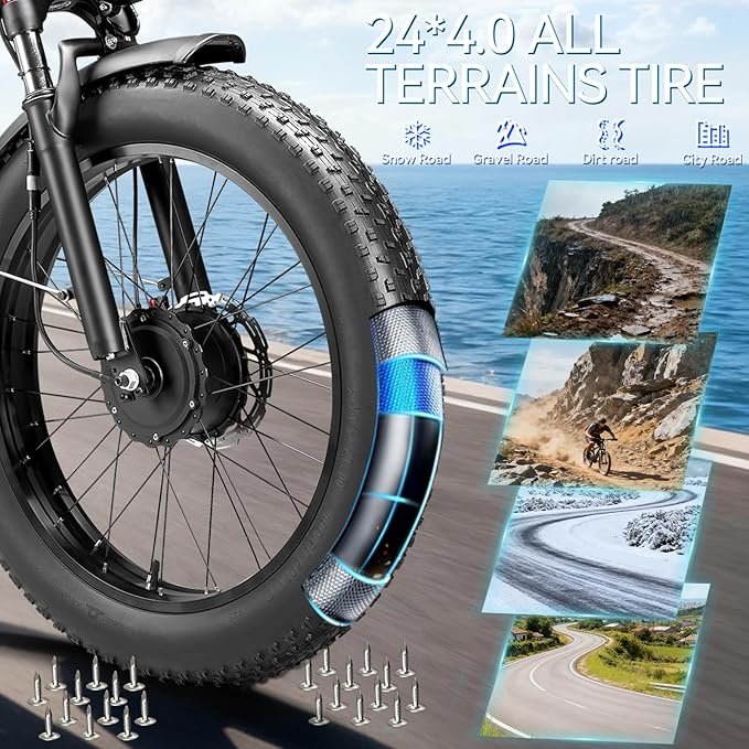 9000W-Peak 52V 34Ah 1768Wh Battery Dual-Motor-Ebike for Adults, 42-46MPH 105 Miles Range Fast-Ebike-Dual-Motor-Electric-Bike,24"*4.0" Men Fat-Tire-Electric-Bicycle Lockable Suspension