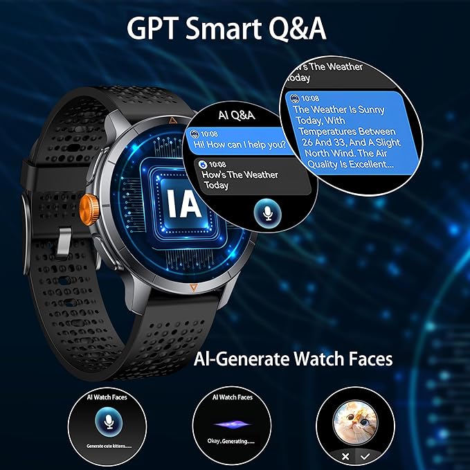 Rugged Smart Watch for Men with Built-in GPS, 1.6" AMOLED, 5ATM Waterproof Tactical Watch with Altimeter Barometer Compass, Bluetooth Calls, Outdoor Fitness Tracker for Android & iPhone - Black