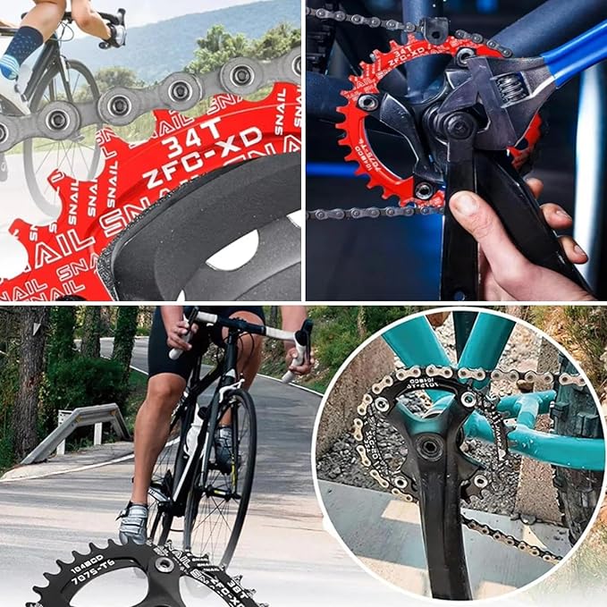 FOMTOR 104 BCD Chainring (30-52T) 7-12 Speed Compatible CNC 7075 Aluminum Narrow Wide Tooth Round Oval Chainrings for MTB/Road Bike Ebike Chainwheel Black/Red