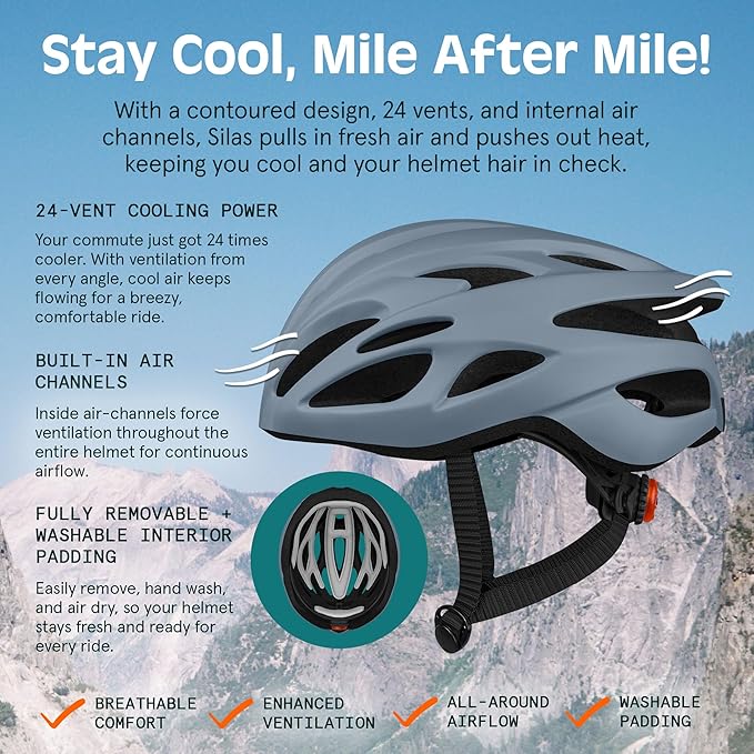 Retrospec Silas Road Bike Helmet with 24 Air Vents & Built-in LED Safety Light - Adjustable Adult Cycling Protection 54-61cm - Padded & Lightweight Design