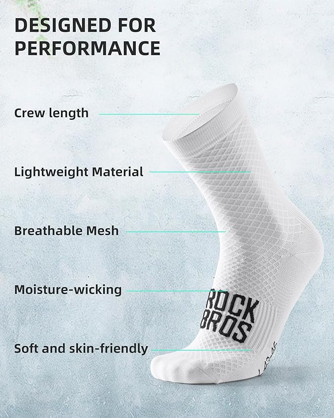 ROCKBROS Cycling Socks for Men Women Breathable Wicking Bike Socks, Compression Fit, Tall Crew, Road to Sky Series