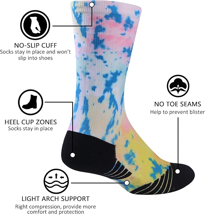 HUSO Unisex Funky Digital Printed Athletic Crew Hiking Cycling Socks 4 Pairs