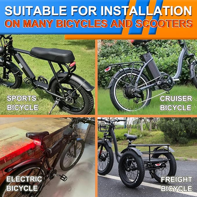 EBike Light Kit with Turn Signals, Front Headlight 400 Lumens, Rear Taillight fits Rack Holes 80mm, Handlebar Control Switch, for E-Bike and Electric Scooter 12V-48V