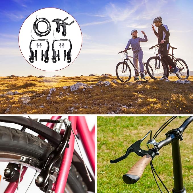 Complete Bike Brake Set, Black Front and Rear Bike MTB Hybrid Brake Inner and Outer Cables and Lever Kit Includes Callipers Levers Cables Black