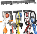 TORACK Wall Mounted Bike Storage Rack, Vertical Bikes Storage for Garage 5 Bikes Hangers for Wall, Modular Bicycle Storage Rack(3 Rails, 5 Bike Hooks, 3 Helmet Hooks)