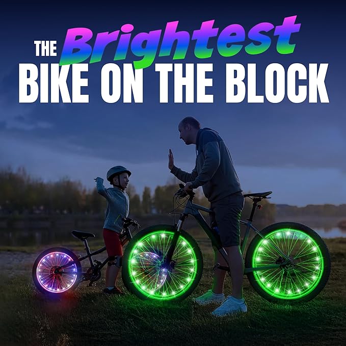 Activ Life 2-Tire Pack LED Bike Wheel Lights with Batteries Included, Get 100% Brighter and Visible from All Angles for Ultimate Safety and Style
