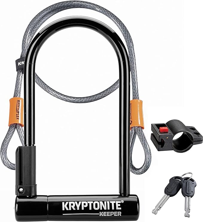 Kryptonite Keeper Bike U-Lock Standard with Braided Steel Cable, Heavy Duty Anti-Theft Bicycle U Lock, 12mm Shackle and 10mm x4ft Length Security Cable with Mounting Bracket and Keys