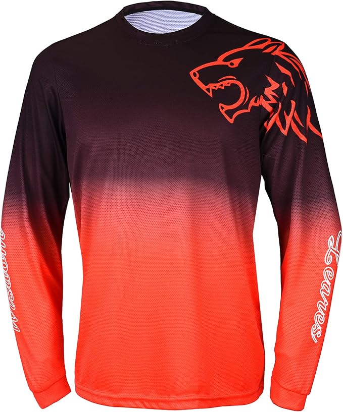 Men's Mountain Bike Shirts Long Sleeve MTB Off-Road Motocross Jersey Quick Dry&Moisture-Wicking