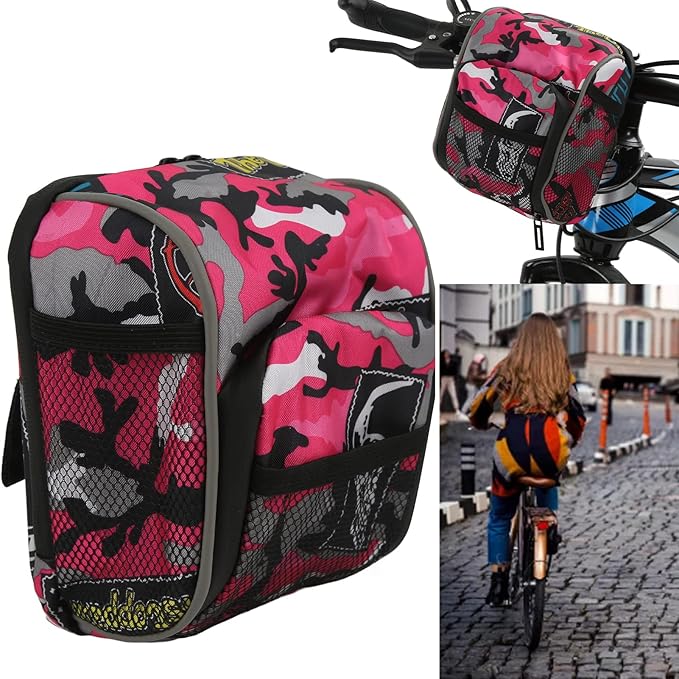 Niiyen Pink Riding Bag Front Bike Handlebar Bag Multifunctional Cycling Hanging Pouch for Electric Vehicle Bicycle Motorcycle Tricycle 7.4x5.5x3.5in