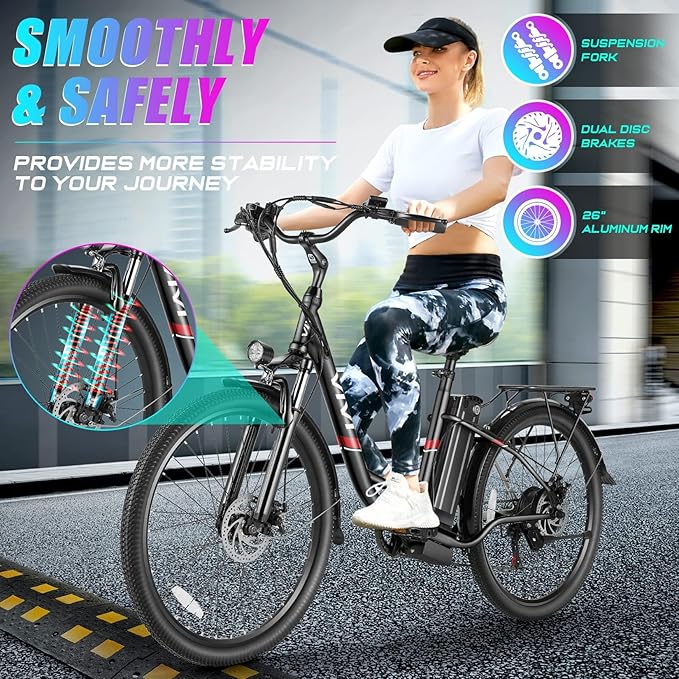 Vivi Electric Bike for Adults 1000W Peak Ebike with Removable Battery, 26'' Electric Commuter Bike 22MPH & 50 Miles Adult Electric Bicycles with Cruise Control, LCD Display, SGS Certified to UL2849
