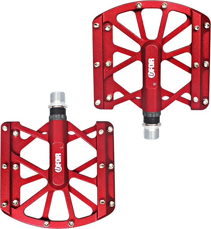 UFOR Platform Bike Pedals – Lightweight Anti-Slip MTB Pedals with Sealed Bearings & Traction Pins, Wide Flat Design for Mountain, BMX, Urban Cycling