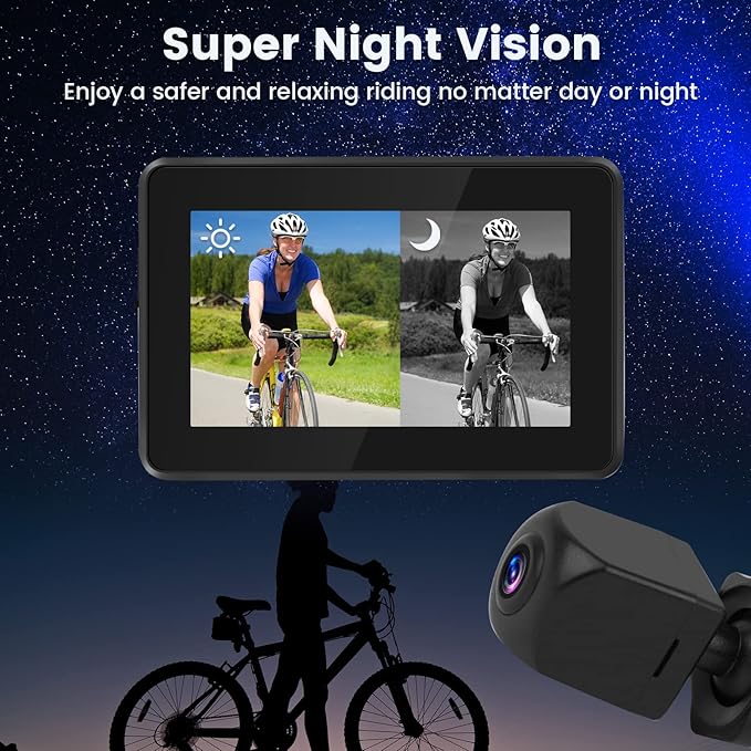 blueear Bike Bicycle Mirror,1080P Bicycle Rear View camera with 4.3" Screen,130° Wide Angle Color Night Vision Bikes Camera 360° Adjustable,Bike Accessories For Bicycle, Mountain, Road Bike