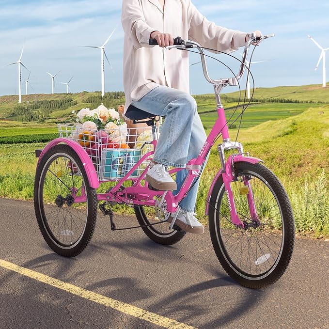 VEVOR Folding Adult Tricycle,Adult Folding Trikes, 3 Wheel Cruiser Bike with Large Basket & Adjustable Seat, Shopping Picnic Foldable Tricycles for Women, Men, Seniors