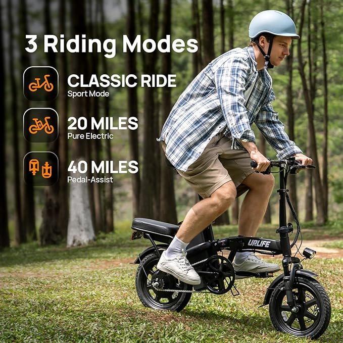 URLIFE Electric Bike for Adults, 14" Folding Electric Bike, 500W Peak Motor, 48V 375Wh, 20MPH, 40 Miles Long Range, Mini E Bikes for Adults and Teens, UL 2849