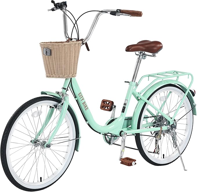22/26 Inch Women's Bike Beach Cruiser Bike for Women/Girls，City Hybrid Bike 7 Speeds Adult Bicycle Commuter Bike for Women Men,4 Colors
