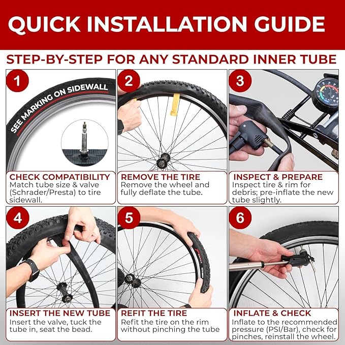 Fincci Bike Tire Tubes 26x 1.25 x 1.35 x 1.4 x 1.5 with Presta-Schrader Valve – Pair Durable 26 Inch Bike Tube - Reliable Air Retention 2X Tubes for Mountain, MTB, Road, XC, Cruiser Bikes
