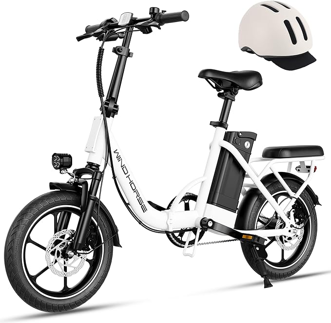 WINDHORSE 16" Folding Electric Bike for Adults, 630W Peak Motor, 20MPH, 19–35 Miles Pedal Assist Range, LCD Display, Suspension, Dual Disc Brakes, Removable Battery, Commuter Ebike